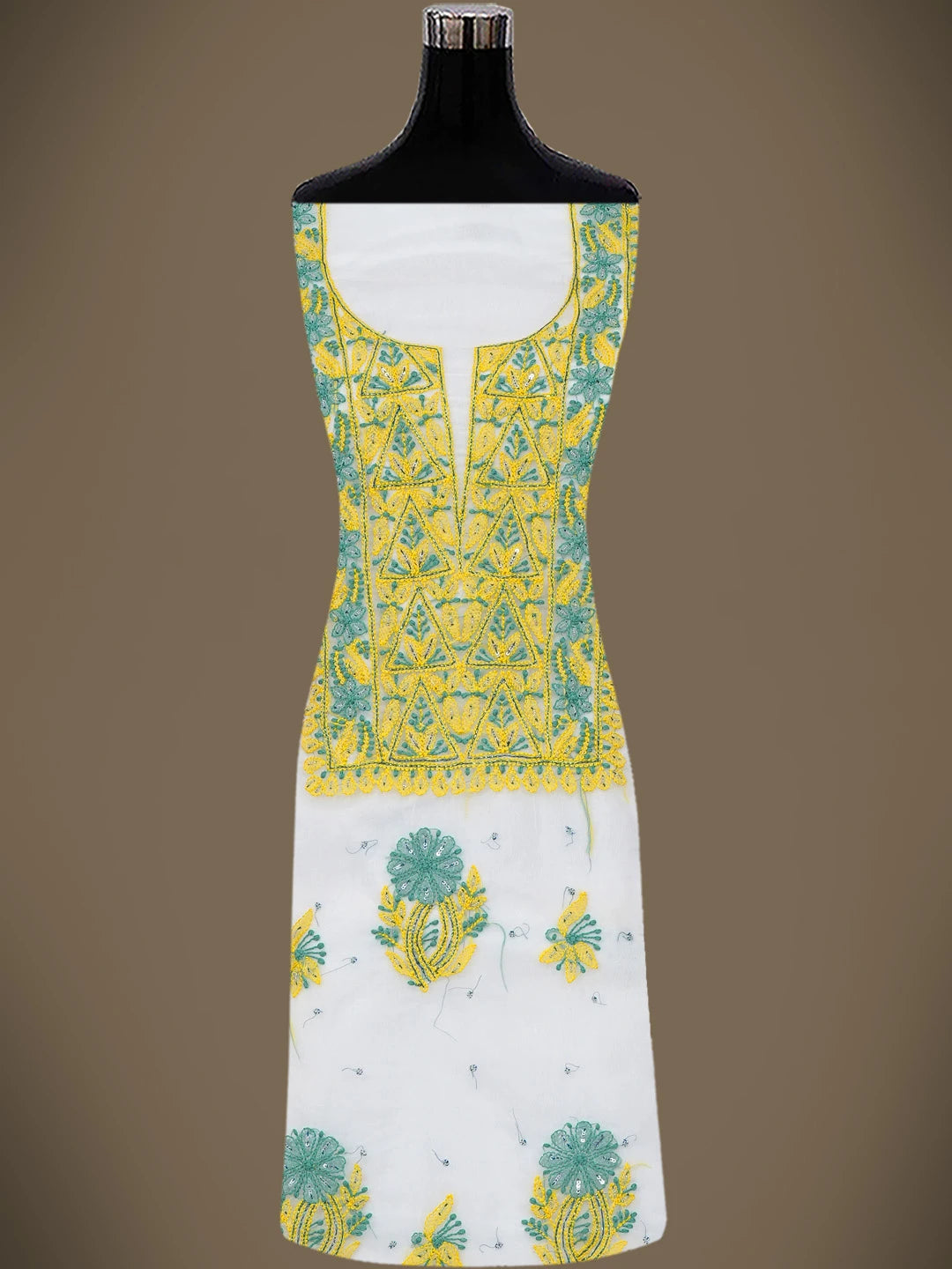 Ada Hand Embroidered White Organza Lucknowi Chikankari Unstitched Kurta Dupatta Set With Cutdana Work 01A745041