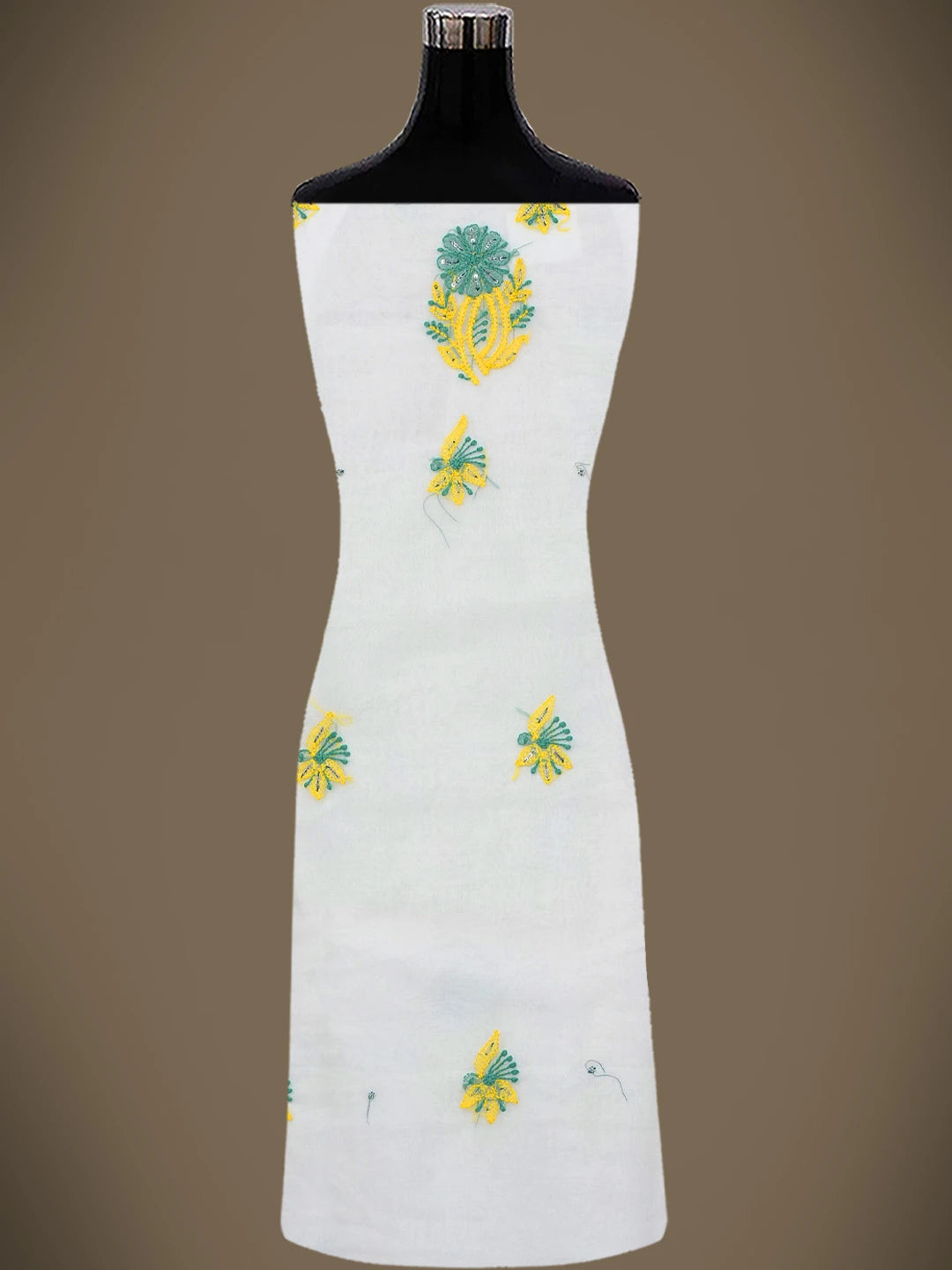 Ada Hand Embroidered White Organza Lucknowi Chikankari Unstitched Kurta Dupatta Set With Cutdana Work 01A745041