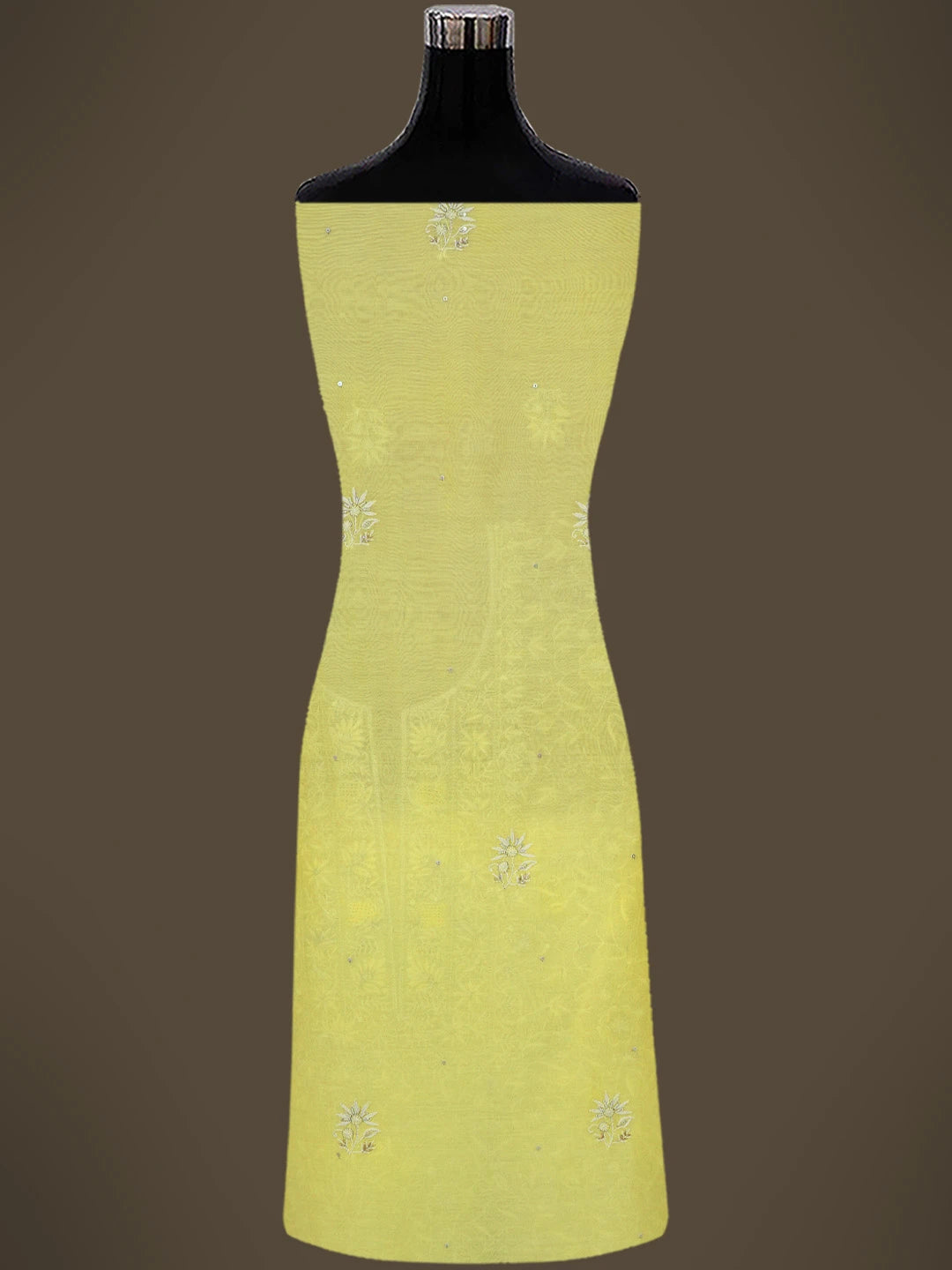 Ada Hand Embroidered Lemon Yellow Chanderi Lucknowi Chikankari Unstitched Kurta Dupatta Set With Cutdana Work 01A712217