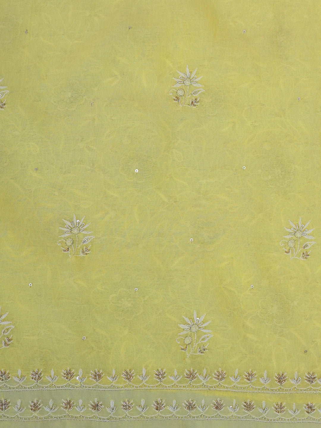 Ada Hand Embroidered Lemon Yellow Chanderi Lucknowi Chikankari Unstitched Kurta Dupatta Set With Cutdana Work 01A712217