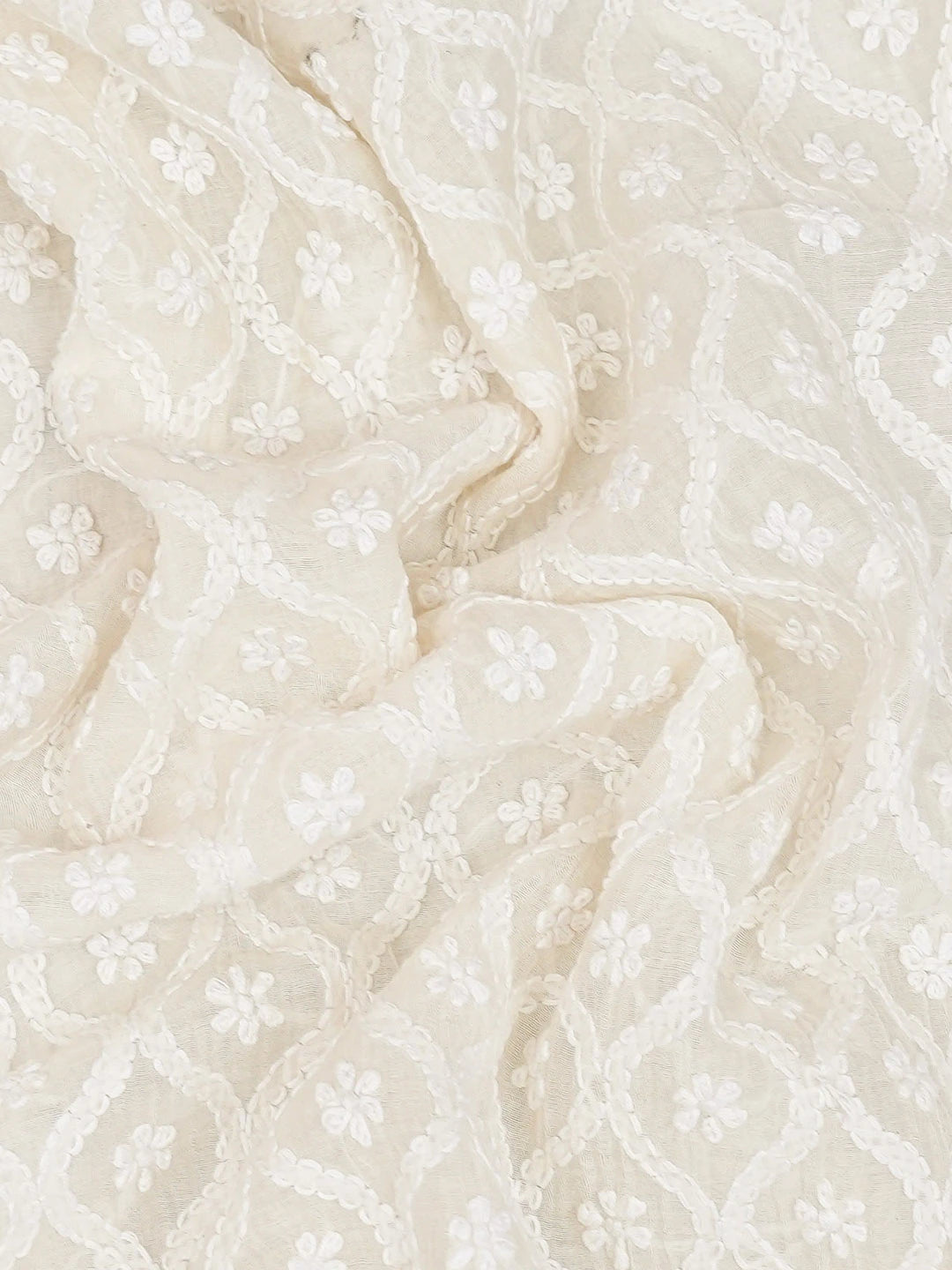 Ada Hand Embroidered White Chanderi Lucknowi Chikankari Unstitched Men's Kurta Piece 01A730568