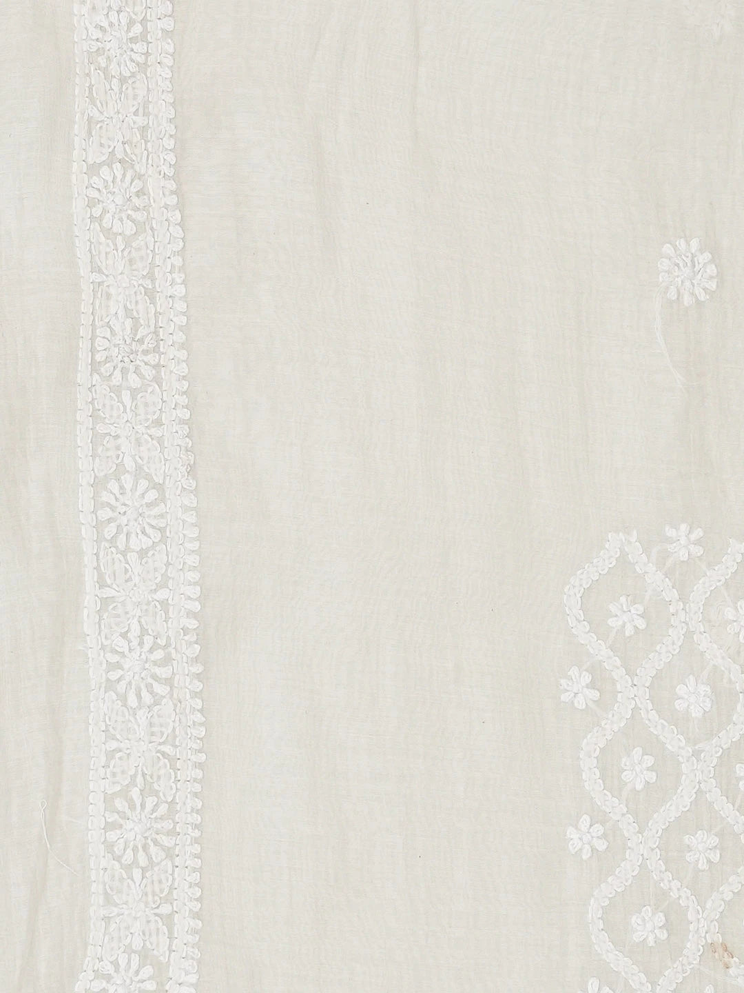 Ada Hand Embroidered White Chanderi Lucknowi Chikankari Unstitched Men's Kurta Piece 01A730568