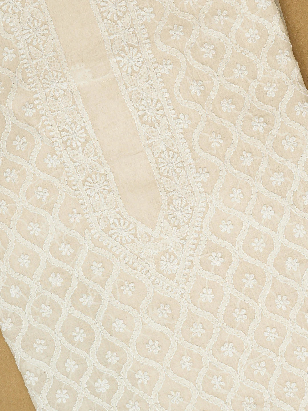 Ada Hand Embroidered White Chanderi Lucknowi Chikankari Unstitched Men's Kurta Piece 01A730568