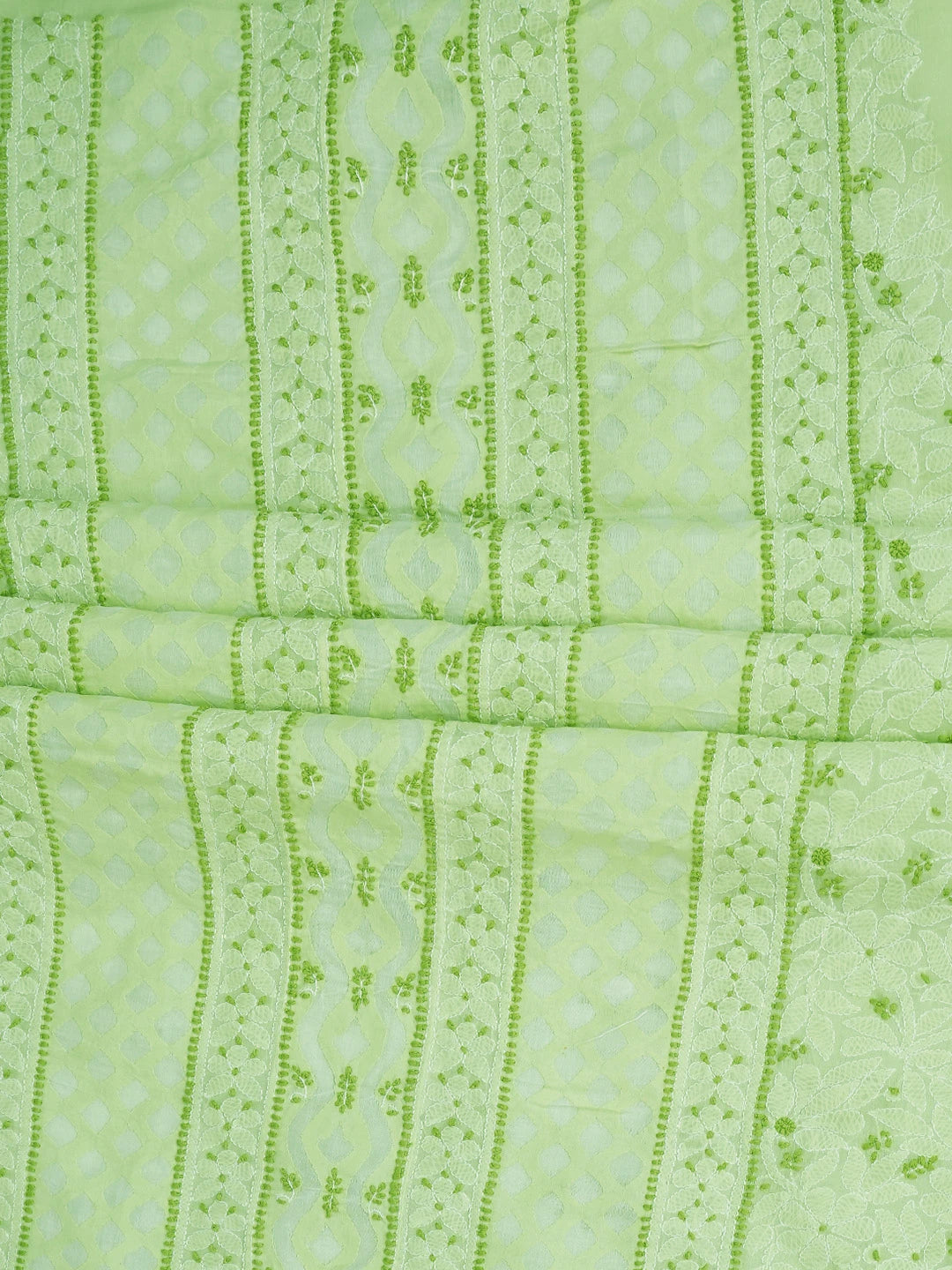 Ada Hand Embroidered Lime Green Cotton Lucknowi Chikankari Unstitched Suit Piece 01A742011