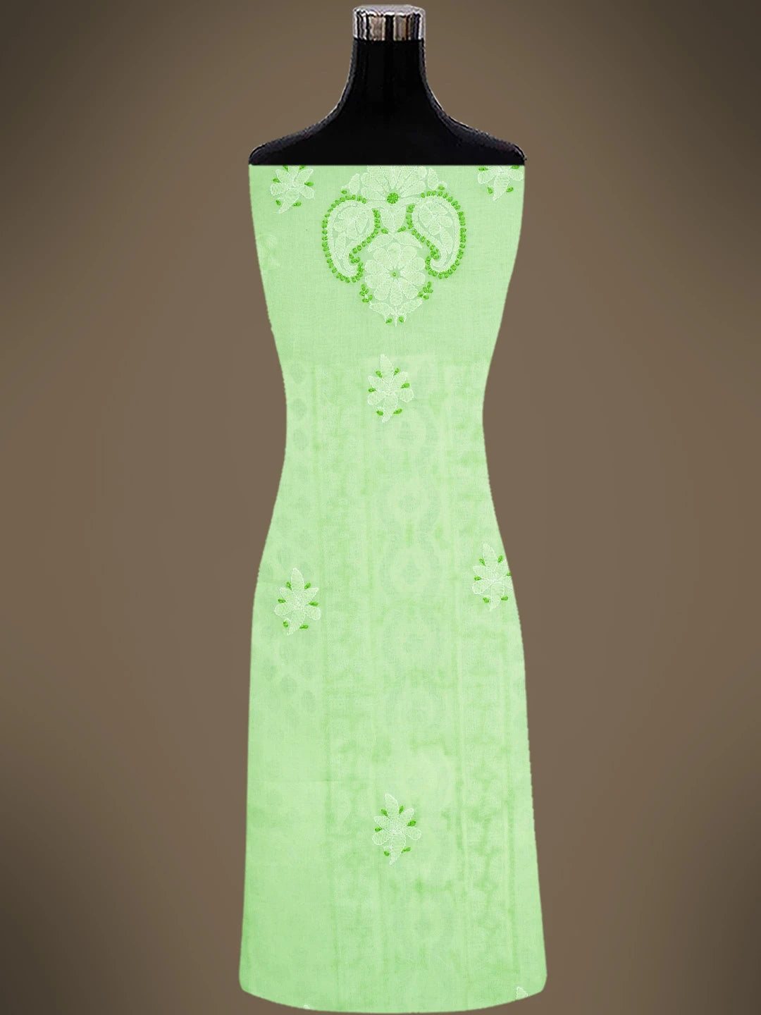 Ada Hand Embroidered Lime Green Cotton Lucknowi Chikankari Unstitched Suit Piece 01A742011