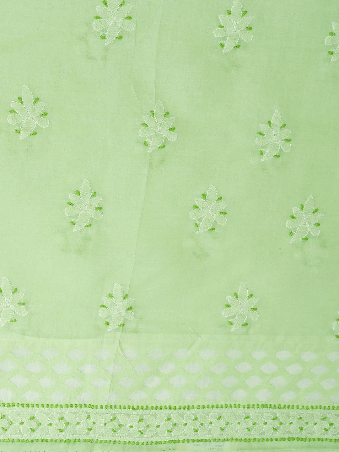 Ada Hand Embroidered Lime Green Cotton Lucknowi Chikankari Unstitched Suit Piece 01A742011