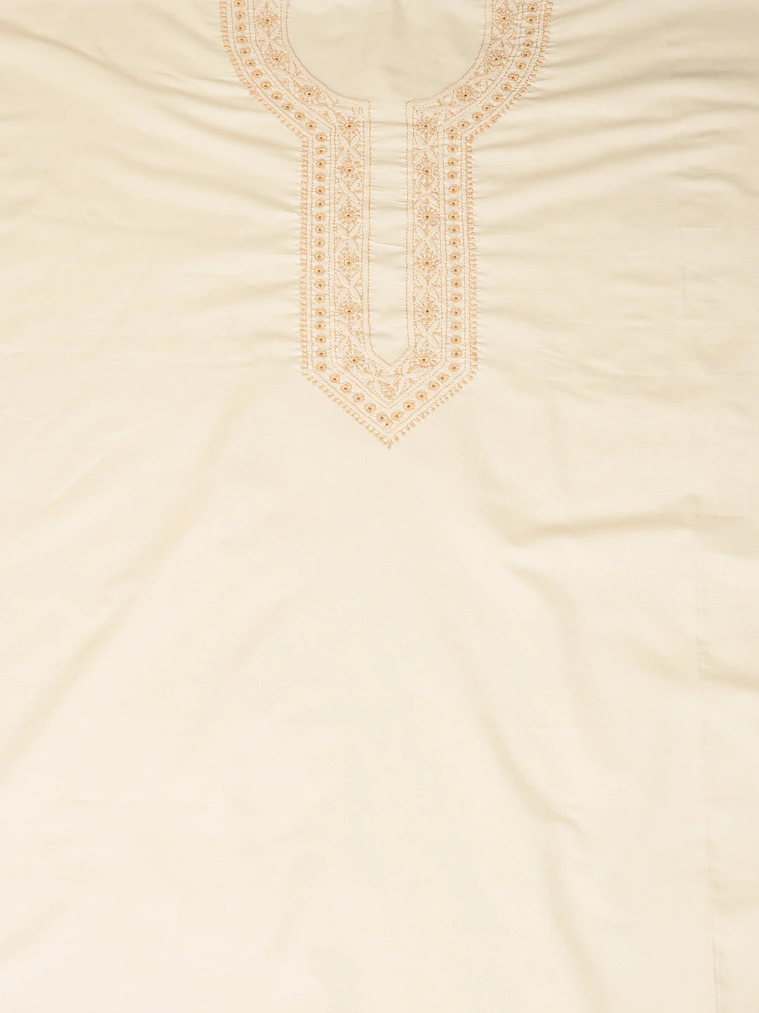Ada Hand Embroidered Cream Cotton Lucknowi Chikankari Unstitched Men's Kurta Piece 01A742646