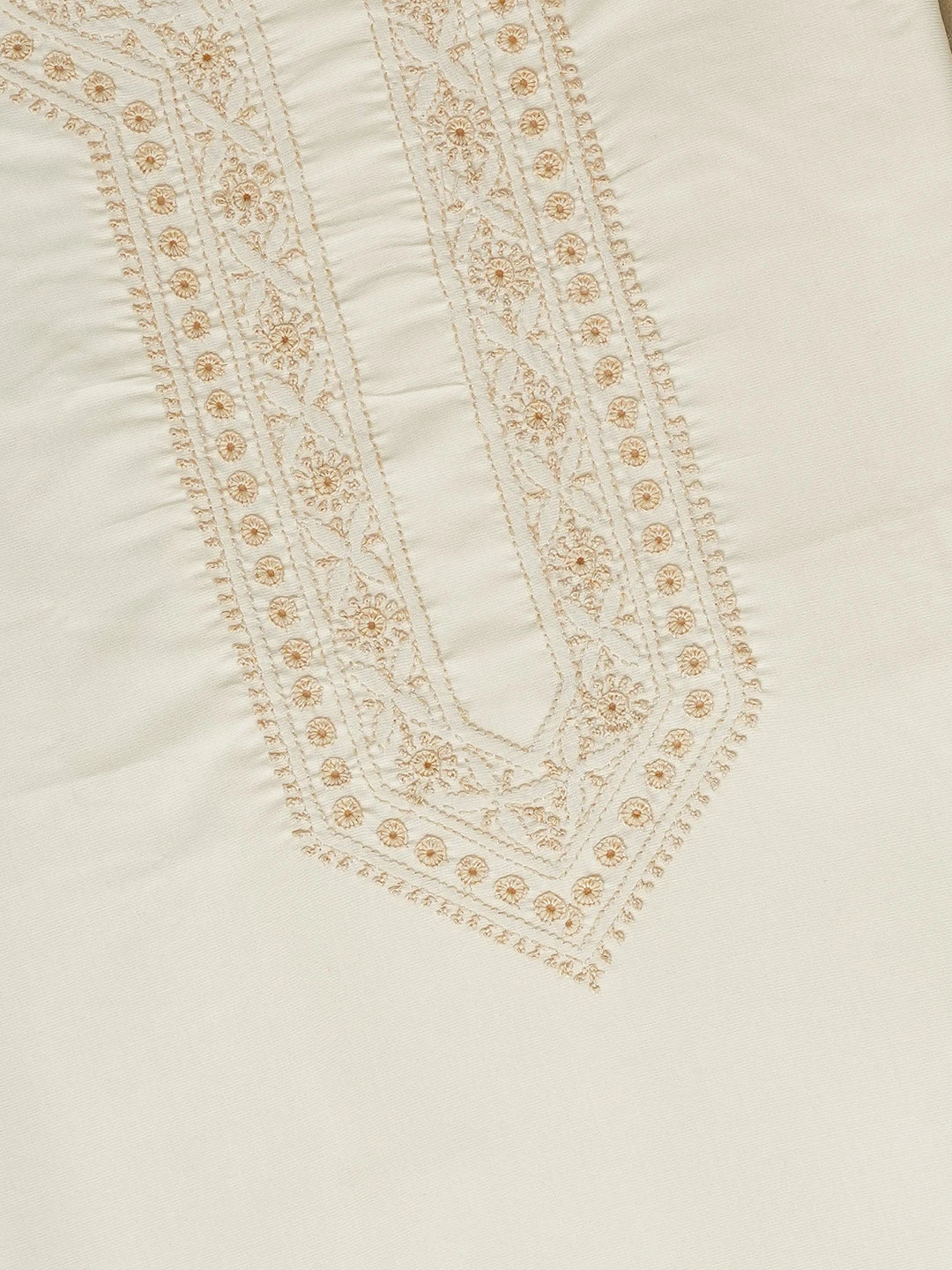 Ada Hand Embroidered Cream Cotton Lucknowi Chikankari Unstitched Men's Kurta Piece 01A742646