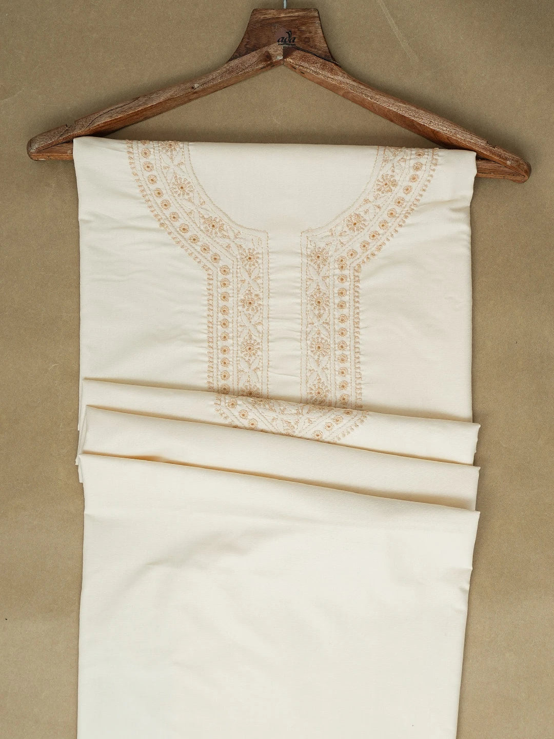 Ada Hand Embroidered Cream Cotton Lucknowi Chikankari Unstitched Men's Kurta Piece 01A742646