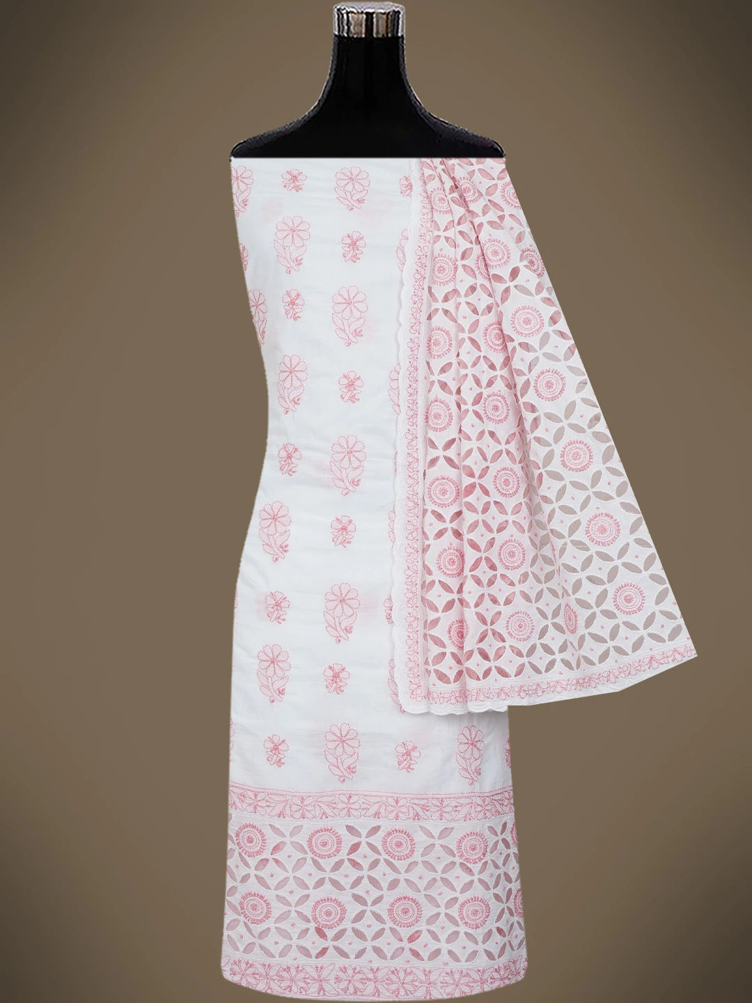Ada Hand Embroidered White Cotton Lucknowi Chikankari Unstitched Suit Piece 01A735867