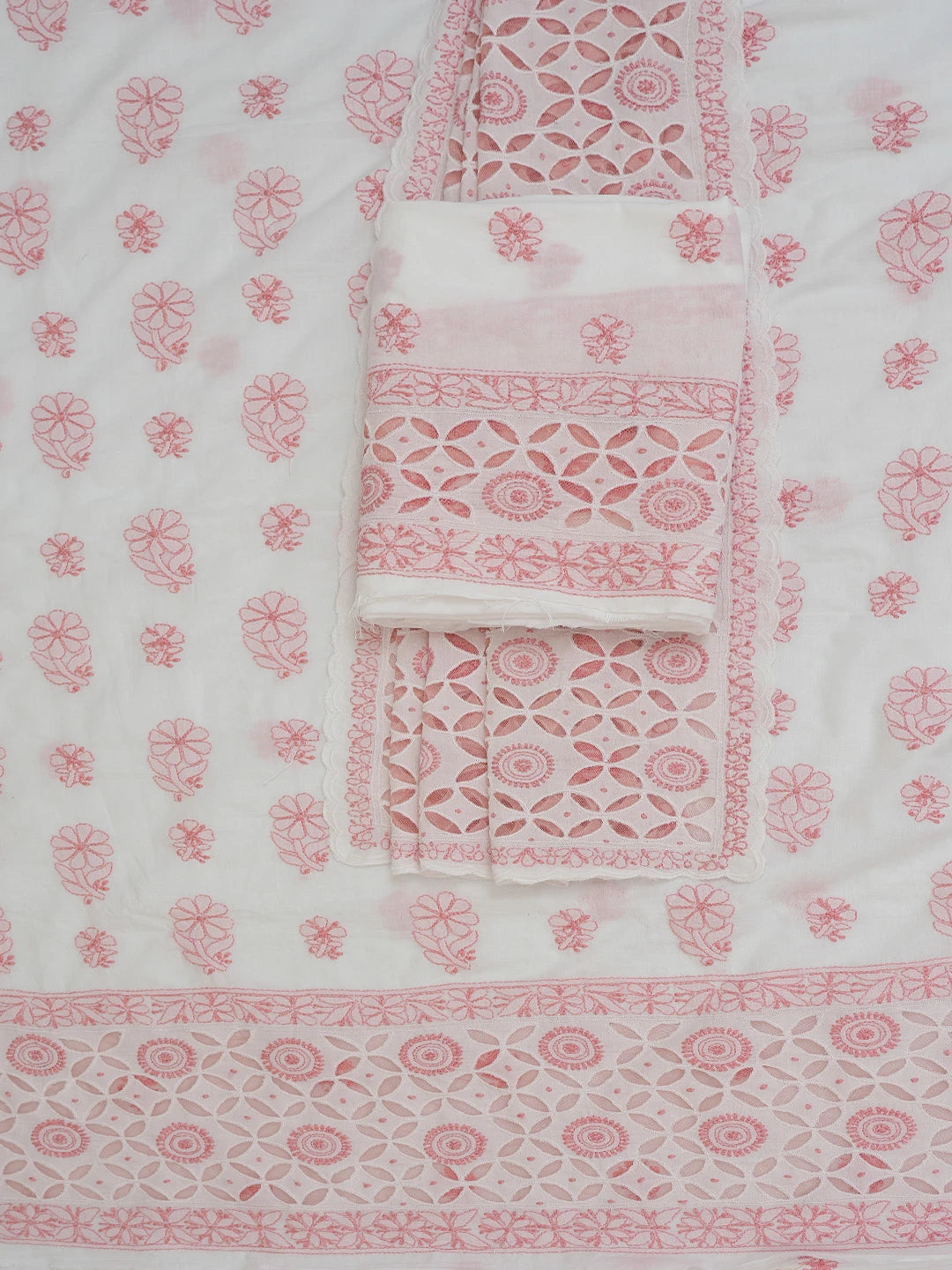 Ada Hand Embroidered White Cotton Lucknowi Chikankari Unstitched Suit Piece 01A735867