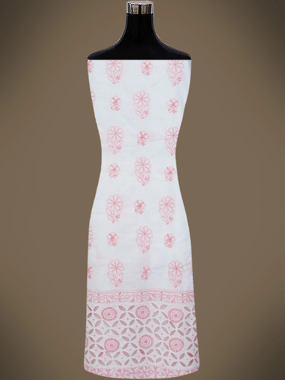 Ada Hand Embroidered White Cotton Lucknowi Chikankari Unstitched Suit Piece 01A735867