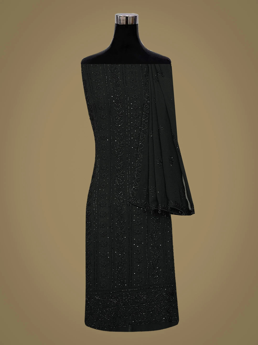 Ada Hand Embroidered Black Pure Georgette Lucknowi Chikankari Unstitched Suit Piece With Sequinned Work 01A330763