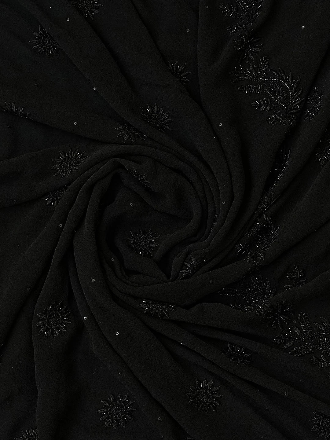Ada Hand Embroidered Black Pure Georgette Lucknowi Chikankari Unstitched Suit Piece With Sequinned Work 01A330763