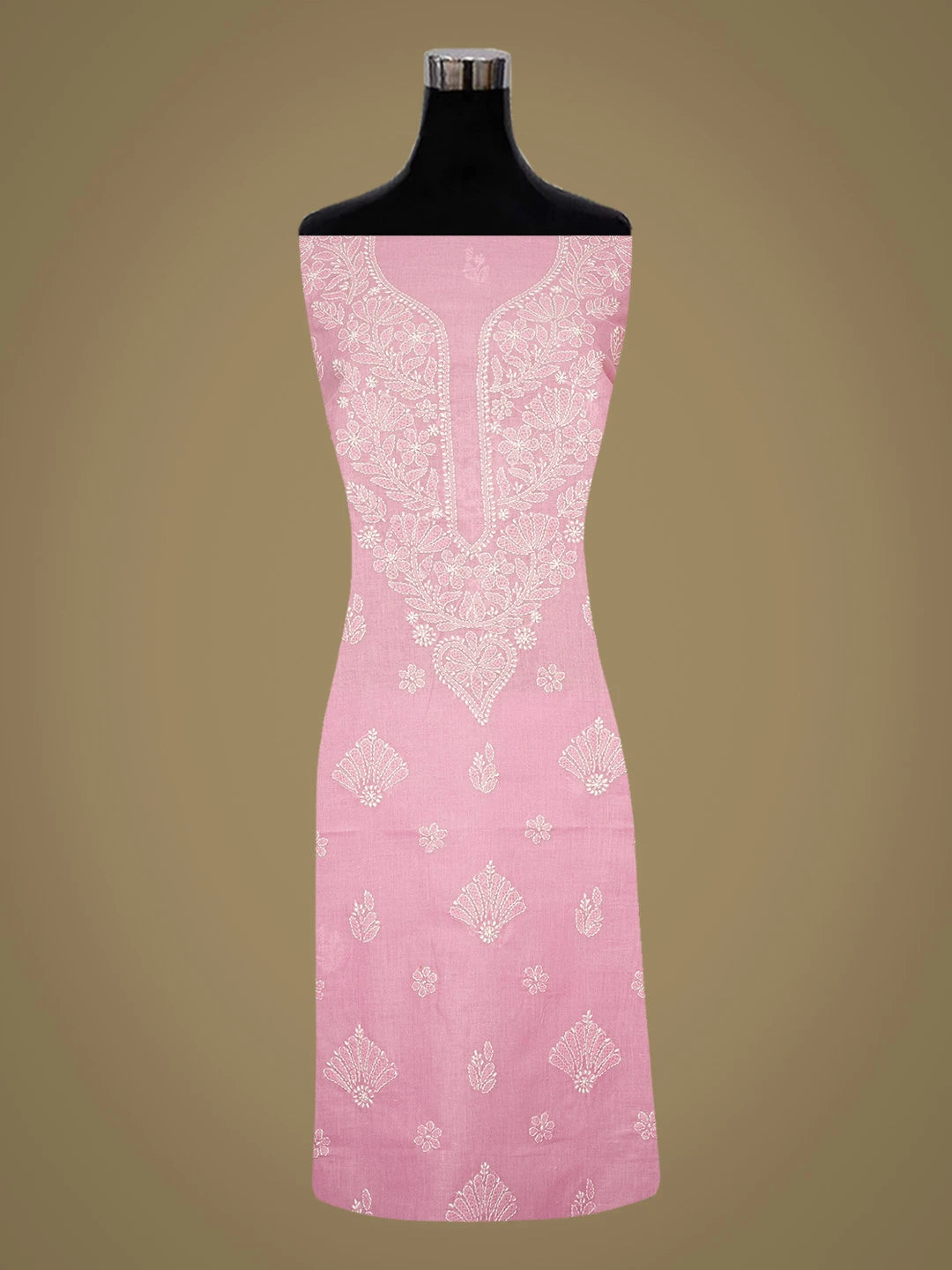Ada Hand Embroidered Pink Cotton Lucknowi Chikankari Unstitched Kurta Piece 01A725147