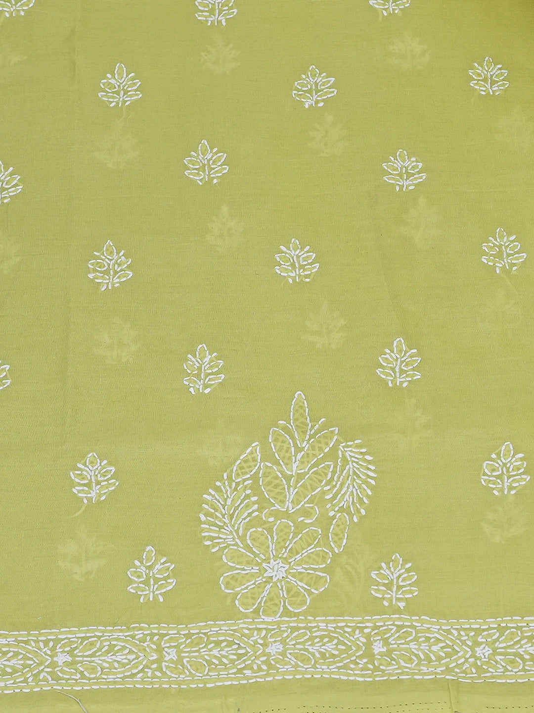Ada Hand Embroidered Green Cotton Lucknowi Chikankari Unstitched Kurta Piece 01A712136