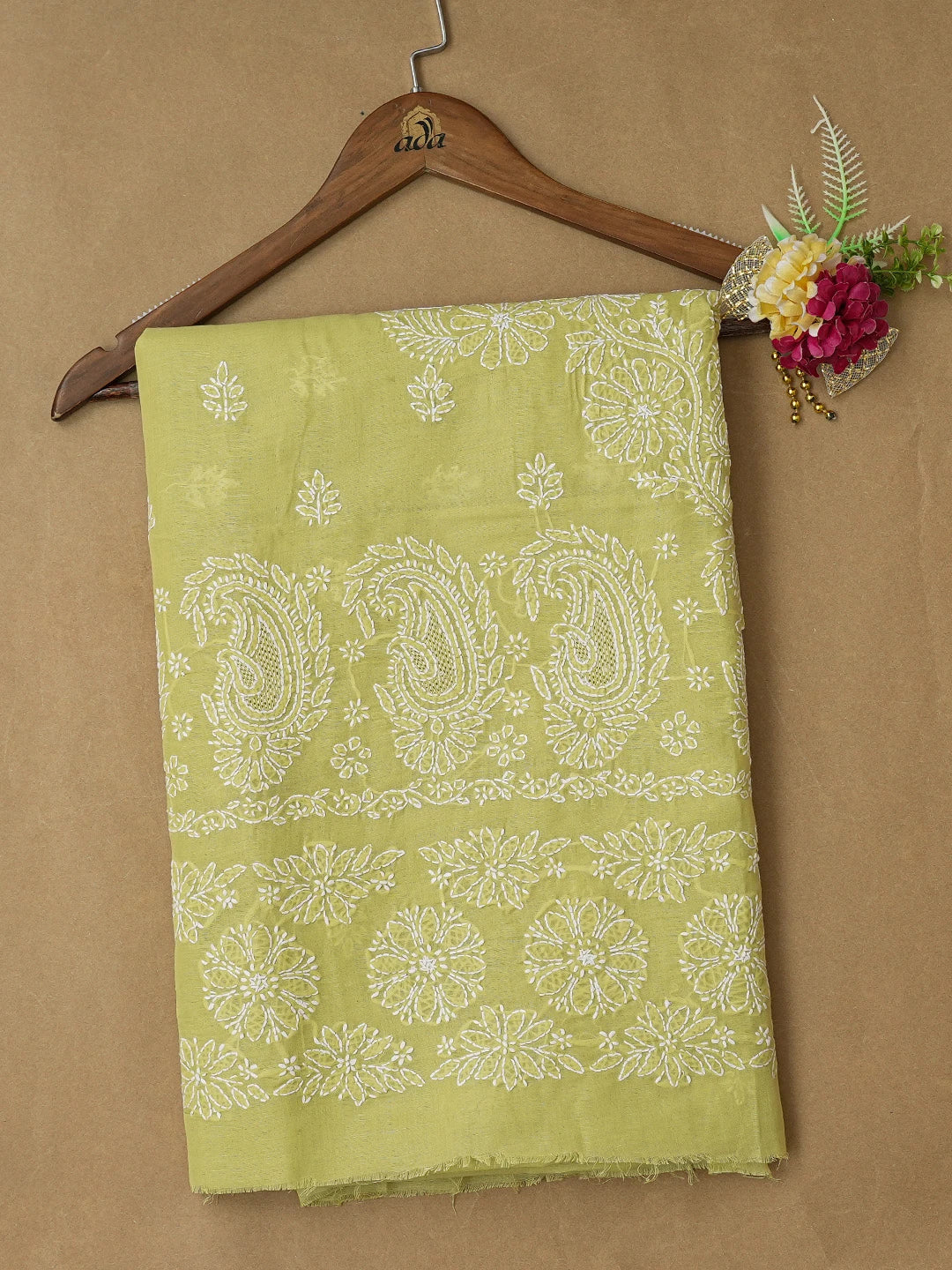 Ada Hand Embroidered Green Cotton Lucknowi Chikankari Unstitched Kurta Piece 01A712136