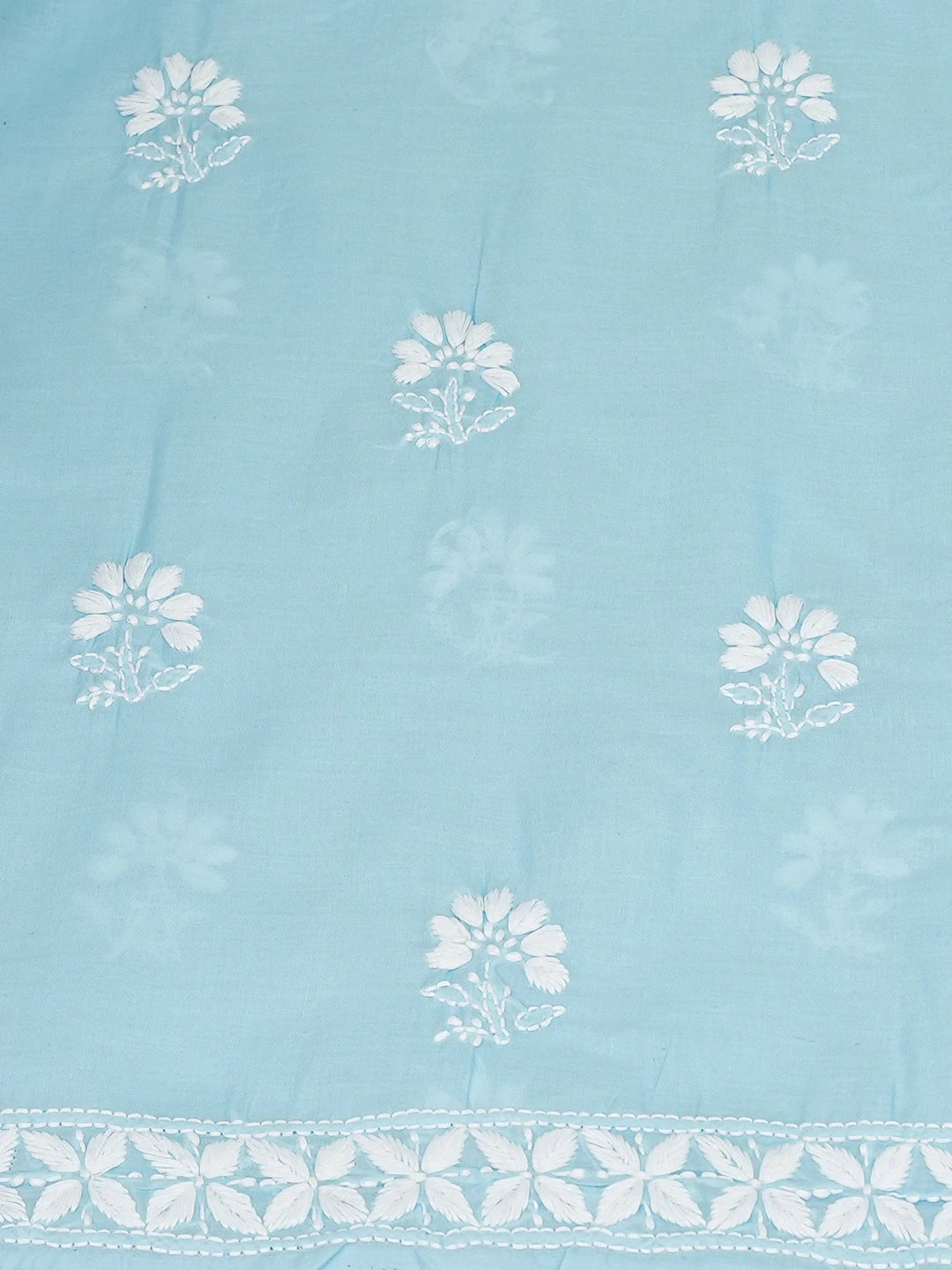 Ada Hand Embroidered Sky Blue Cotton Lucknowi Chikankari Unstitched Kurta Piece 01A718469