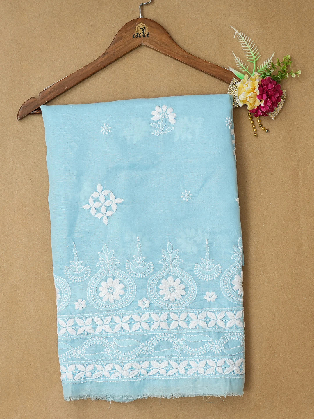 Ada Hand Embroidered Sky Blue Cotton Lucknowi Chikankari Unstitched Kurta Piece 01A718469
