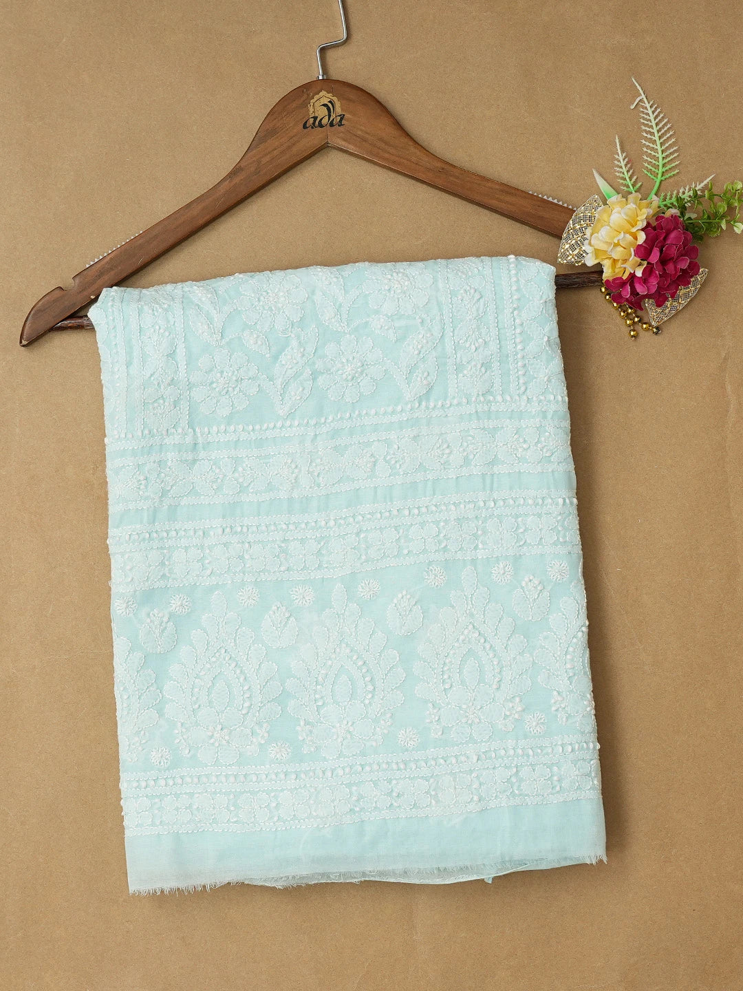 Ada Hand Embroidered Light Blue Cotton Lucknowi Chikankari Unstitched Kurta Piece 01A724704