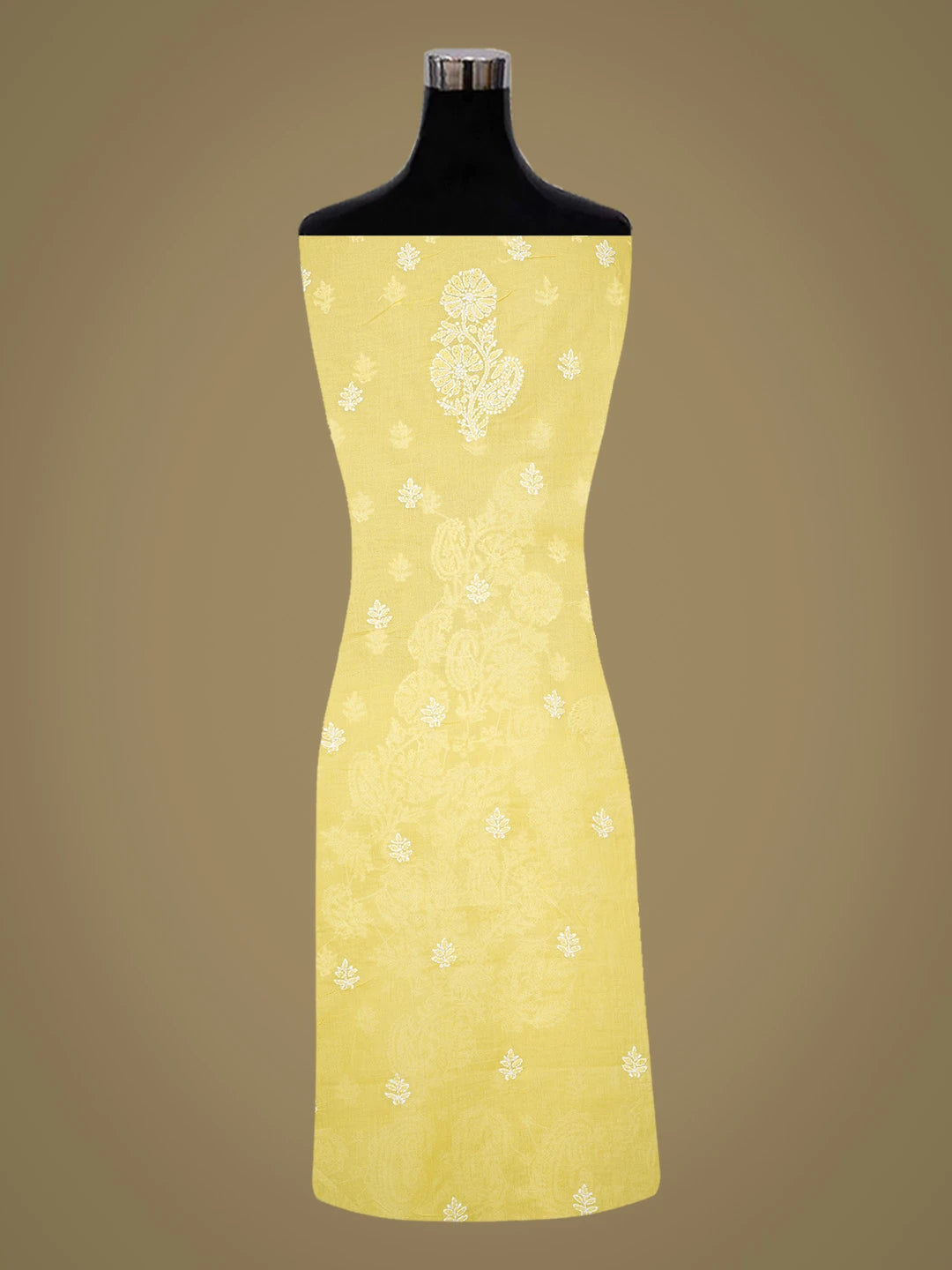 Ada Hand Embroidered Yellow Cotton Lucknowi Chikankari Unstitched Kurta Piece 01A712178