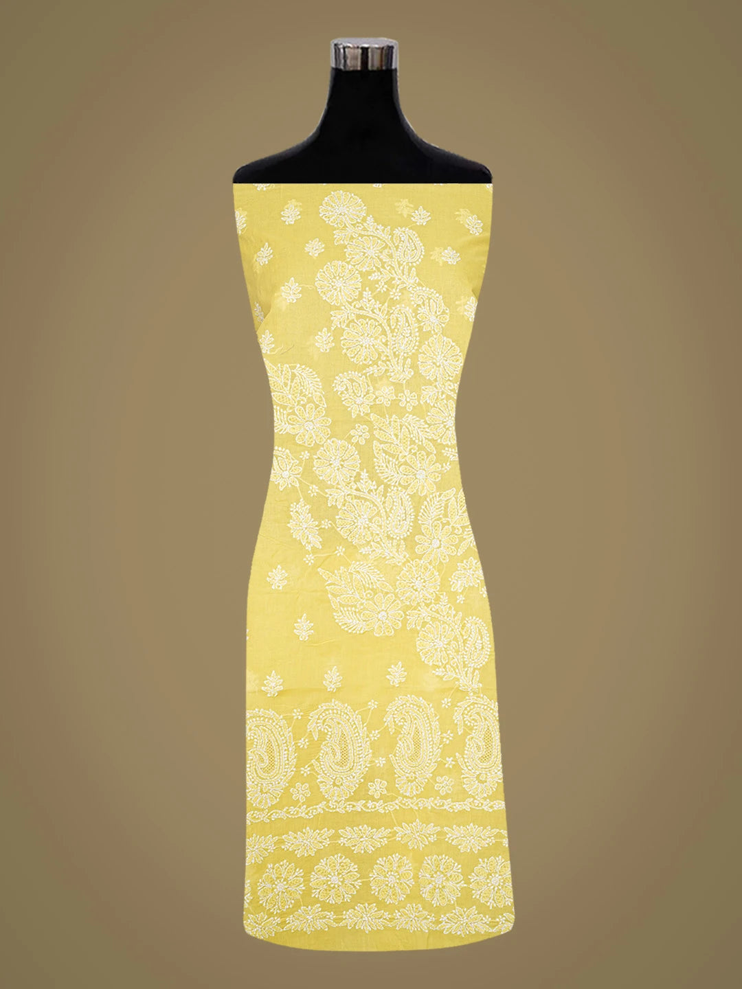 Ada Hand Embroidered Yellow Cotton Lucknowi Chikankari Unstitched Kurta Piece 01A712178