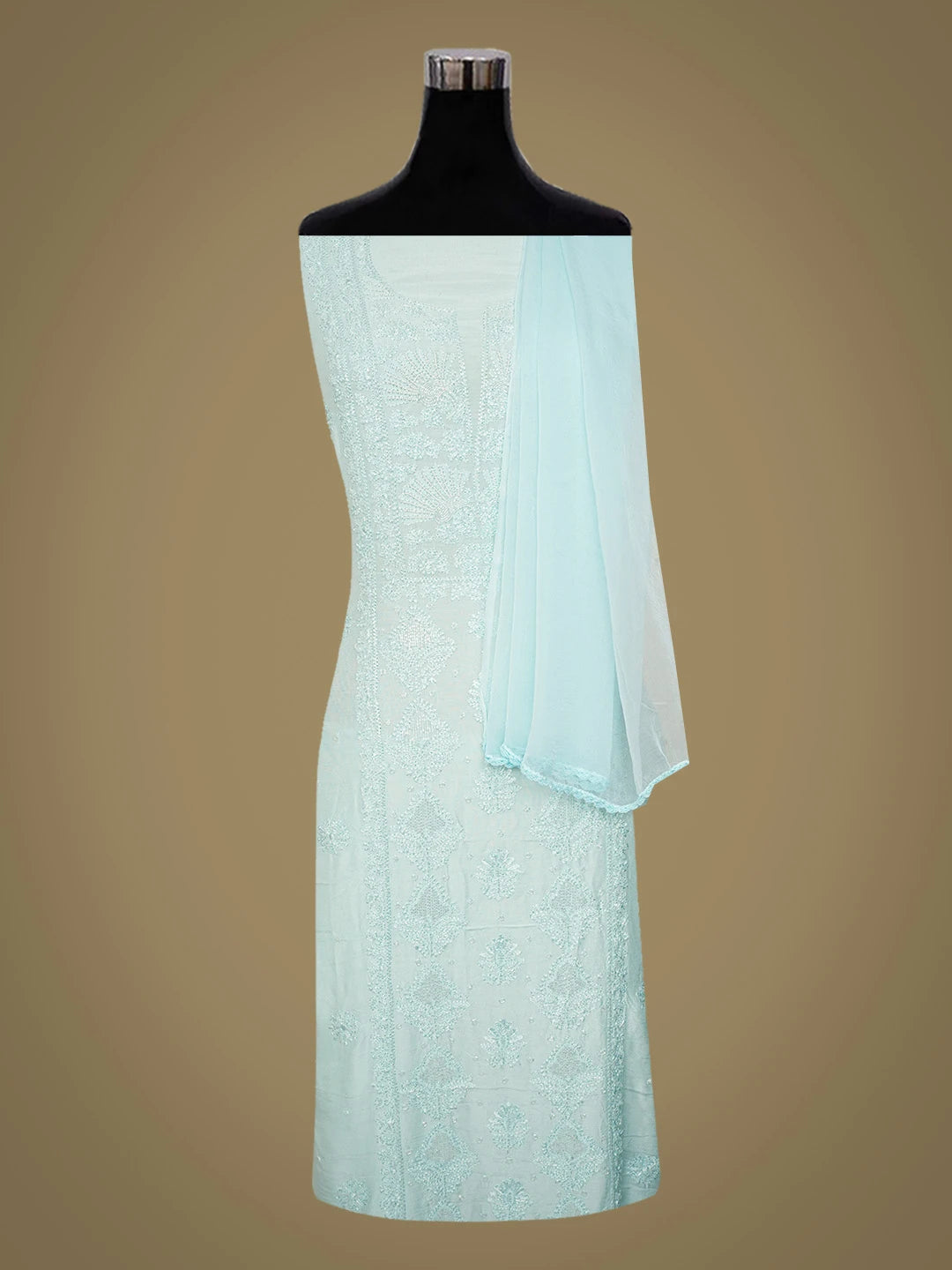Ada Hand Embroidered Ice Blue Muslin Lucknowi Chikankari Unstitched Suit Piece With Cutdana Work 01A746482