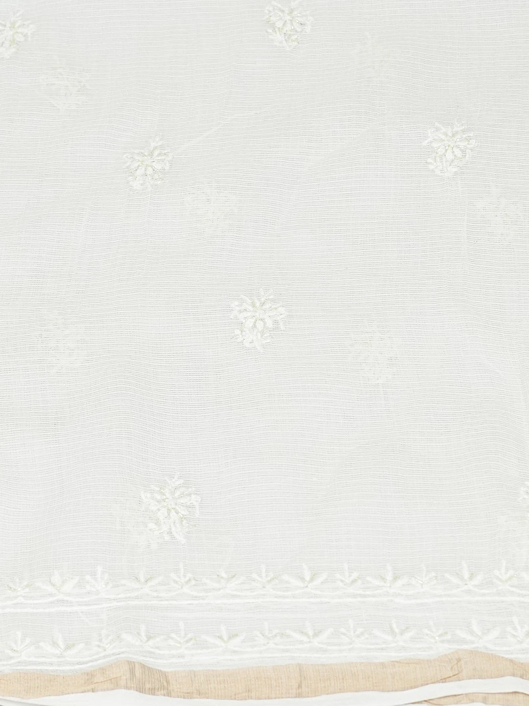 Ada Hand Embroidered White Kota Lucknowi Chikankari Unstitched Kurta Dupatta Set With Cutdana Work 01A749519