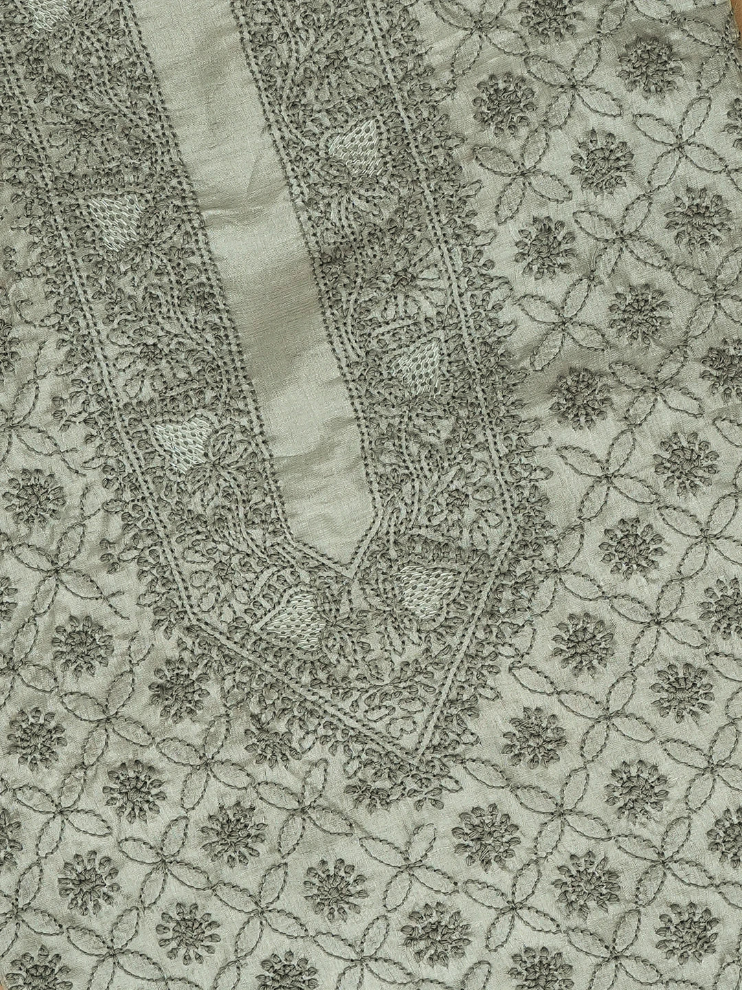 Ada Hand Embroidered Grey Silk Lucknowi Chikankari Unstitched Men's Kurta Piece 01A722182