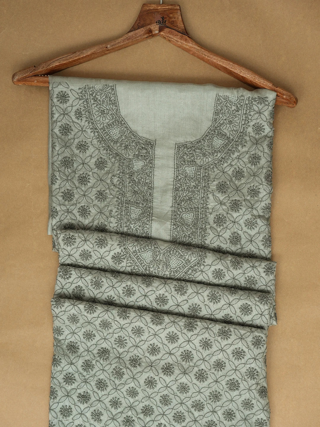 Ada Hand Embroidered Grey Silk Lucknowi Chikankari Unstitched Men's Kurta Piece 01A722182
