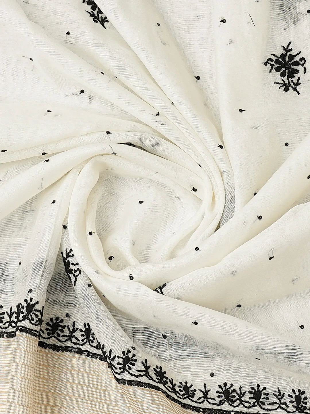 Ada Hand Embroidered White Chanderi Lucknowi Chikankari Unstitched Kurta Dupatta Set With Cutdana Work 01A741509