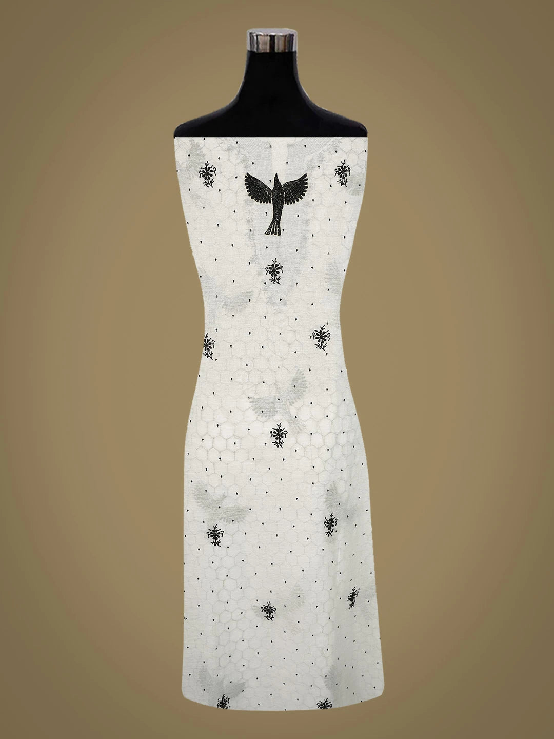 Ada Hand Embroidered White Chanderi Lucknowi Chikankari Unstitched Kurta Dupatta Set With Cutdana Work 01A741509