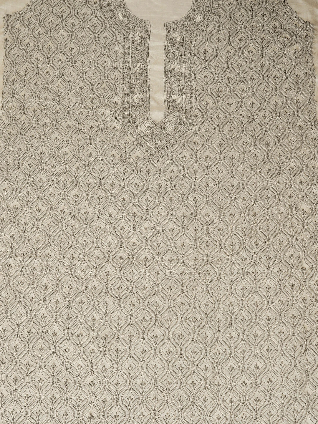Ada Hand Embroidered Pearl Grey Silk Lucknowi Chikankari Unstitched Men's Kurta Piece 01A722197