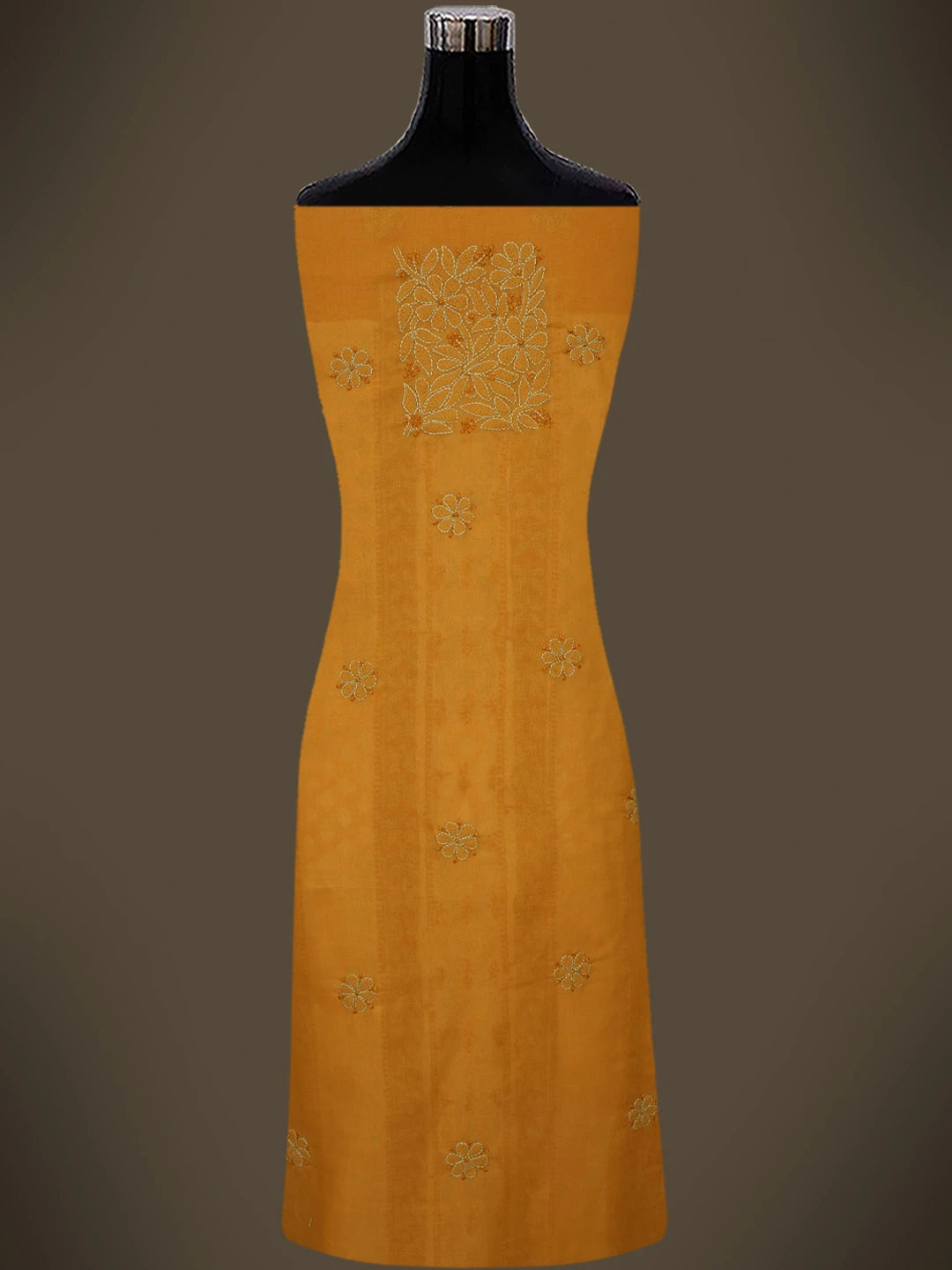 Ada Hand Embroidered Mustard Cotton Lucknowi Chikankari Unstitched Suit Piece 01A742022