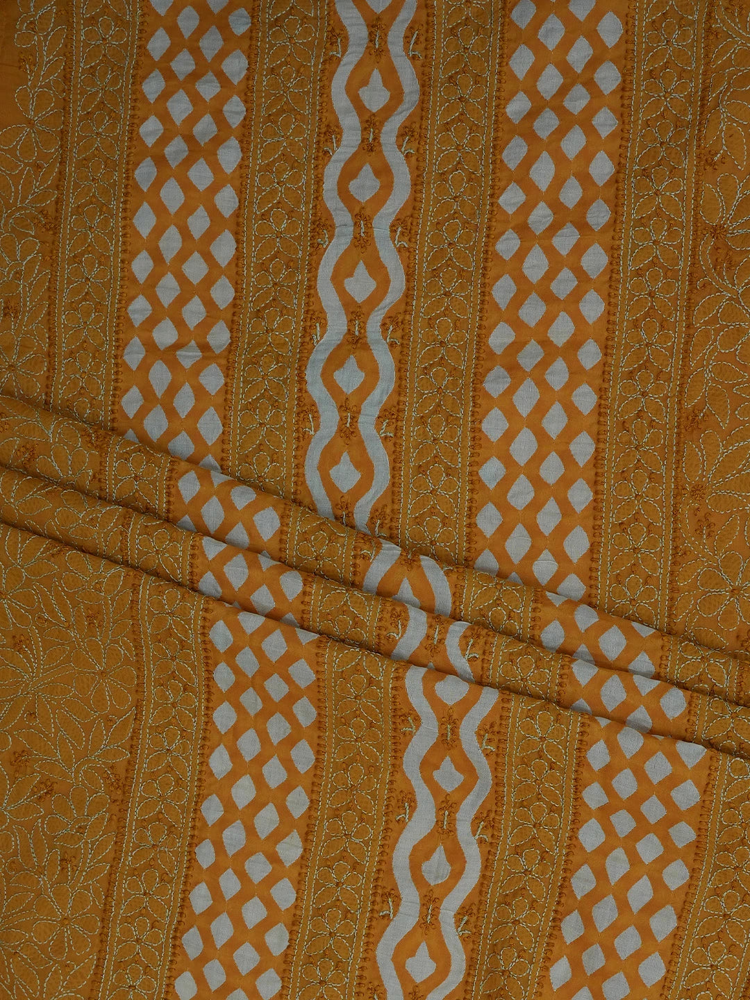 Ada Hand Embroidered Mustard Cotton Lucknowi Chikankari Unstitched Suit Piece 01A742022