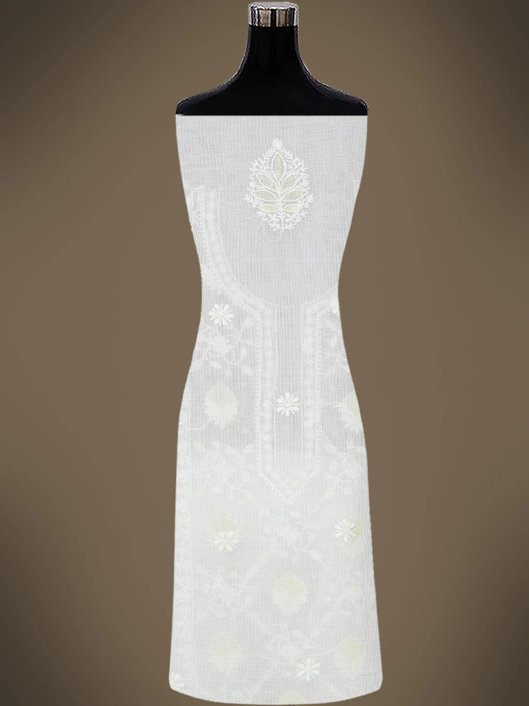 Ada Hand Embroidered White Kota Lucknowi Chikankari Unstitched Kurta Dupatta Set With Cutdana Work 01A749517