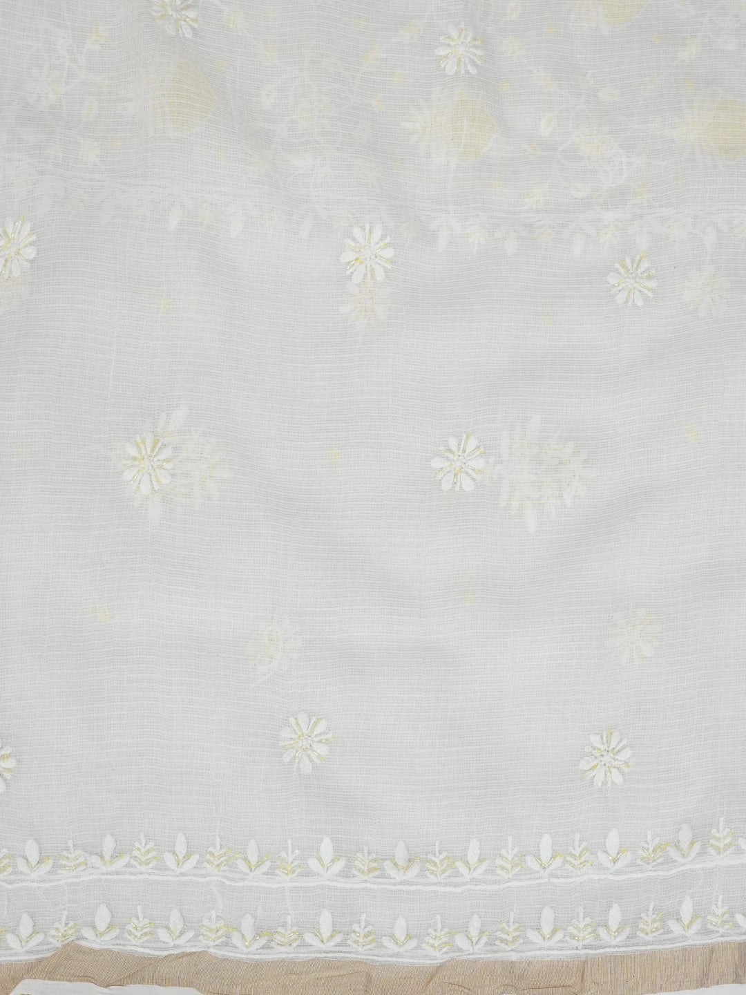 Ada Hand Embroidered White Kota Lucknowi Chikankari Unstitched Kurta Dupatta Set With Cutdana Work 01A749517
