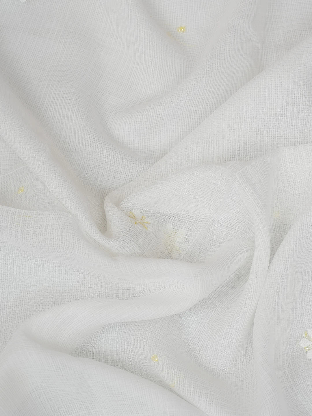Ada Hand Embroidered White Kota Lucknowi Chikankari Unstitched Kurta Dupatta Set With Cutdana Work 01A749517