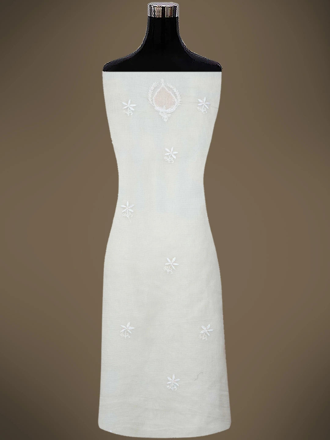 Ada Hand Embroidered White Cosmic Latte Kota Silk Lucknowi Chikankari Unstitched Kurta Dupatta Set With Cutdana Work 01A749521