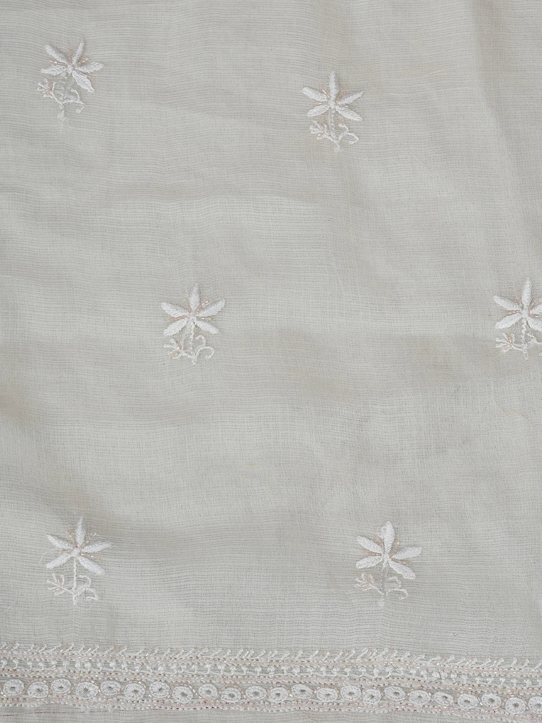Ada Hand Embroidered White Cosmic Latte Kota Silk Lucknowi Chikankari Unstitched Kurta Dupatta Set With Cutdana Work 01A749521