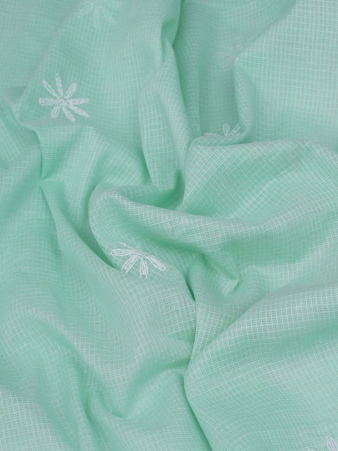 Ada Hand Embroidered Sea Green Kota Lucknowi Chikankari Unstitched Kurta Dupatta Set 01A751292