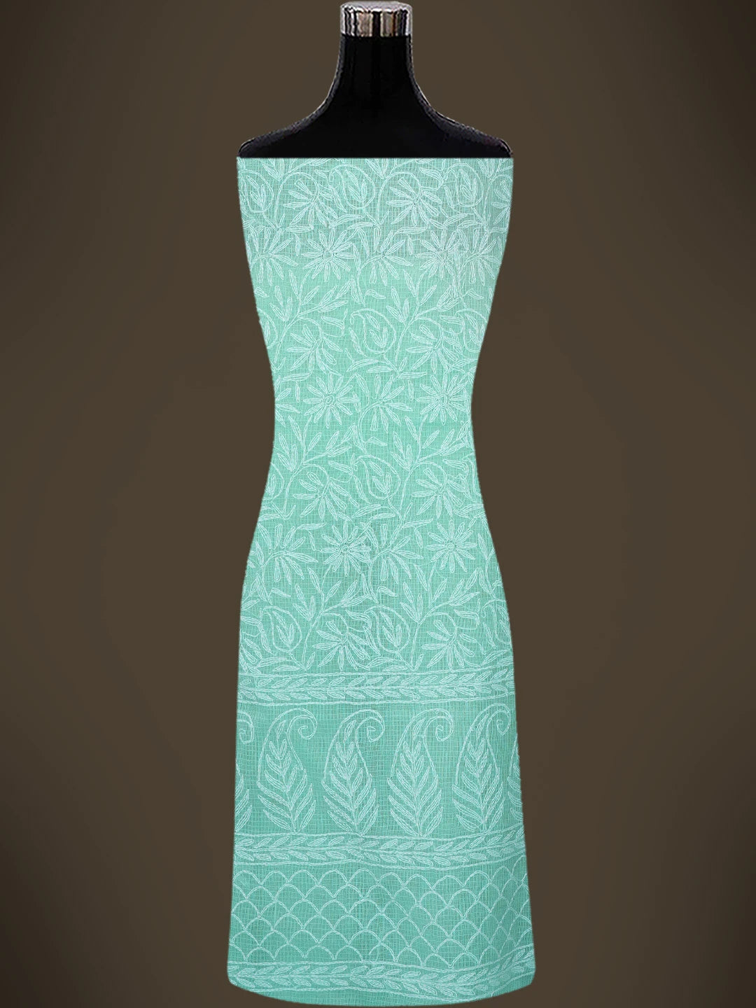Ada Hand Embroidered Sea Green Kota Lucknowi Chikankari Unstitched Kurta Dupatta Set 01A751292