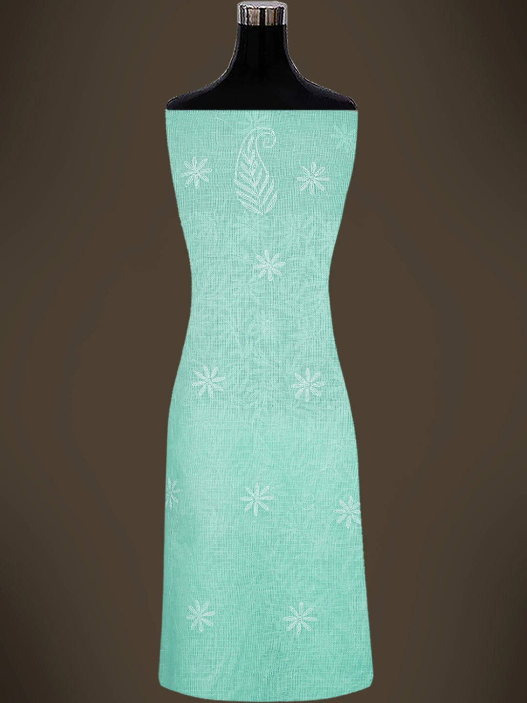 Ada Hand Embroidered Sea Green Kota Lucknowi Chikankari Unstitched Kurta Dupatta Set 01A751292