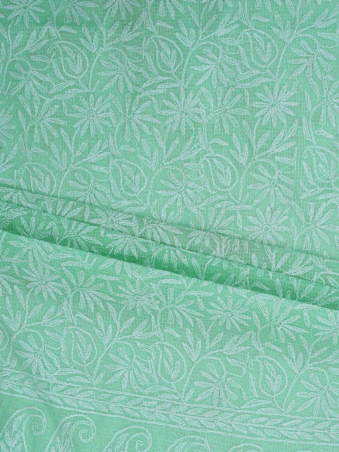 Ada Hand Embroidered Sea Green Kota Lucknowi Chikankari Unstitched Kurta Dupatta Set 01A751292