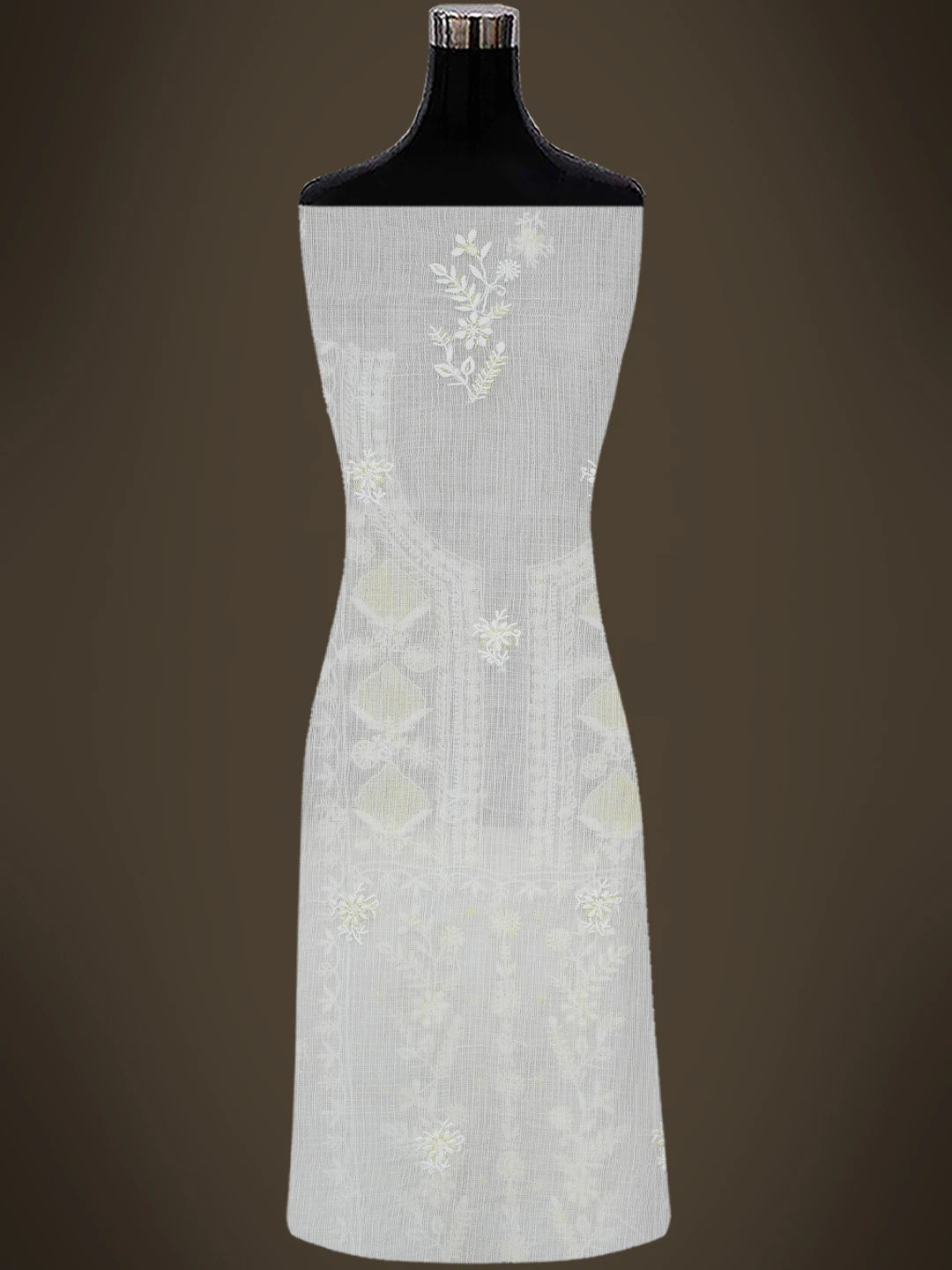 Ada Hand Embroidered White Kota Lucknowi Chikankari Unstitched Kurta Dupatta Set With Cutdana Work 01A749516