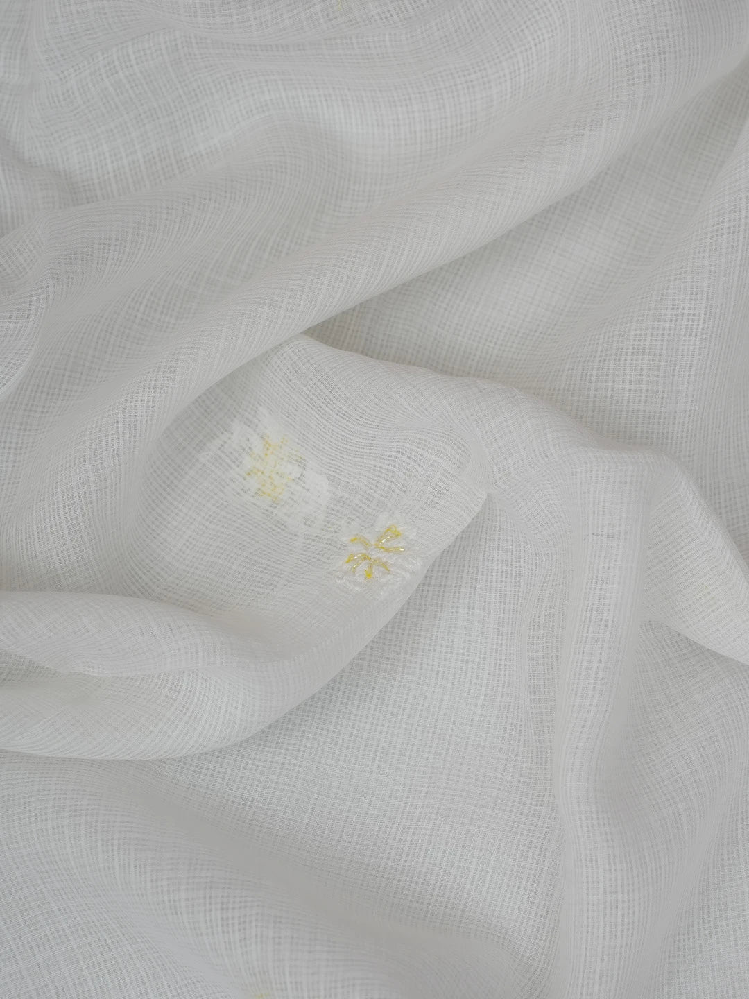 Ada Hand Embroidered White Kota Lucknowi Chikankari Unstitched Kurta Dupatta Set With Cutdana Work 01A749516