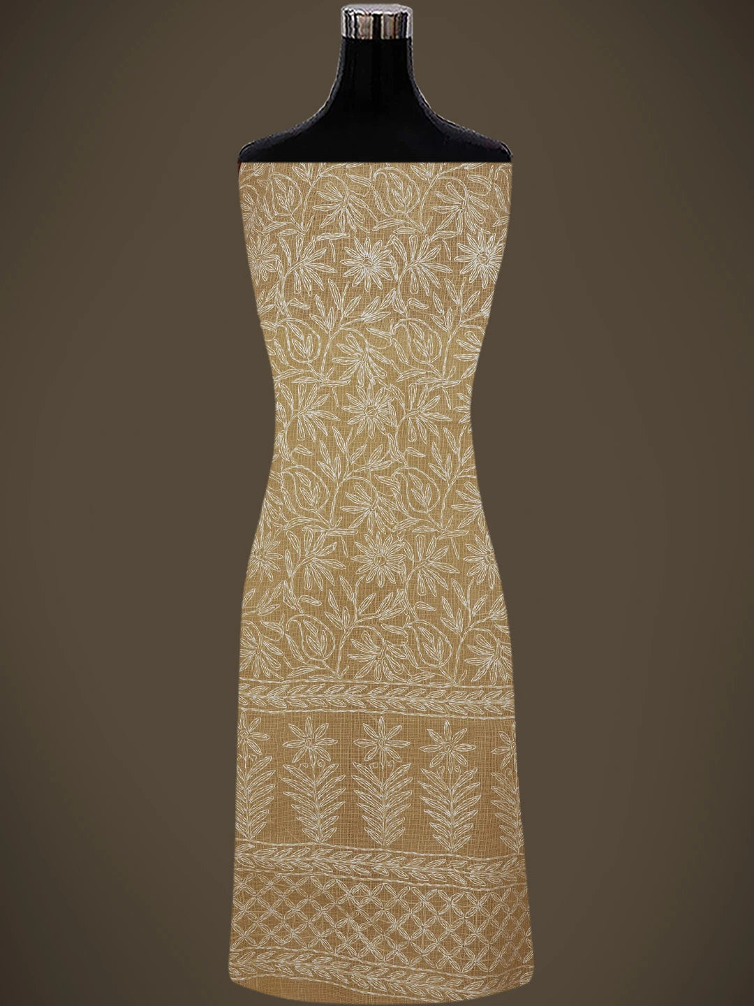 Ada Hand Embroidered Fawn Kota Lucknowi Chikankari Unstitched Kurta Dupatta Set 01A751301