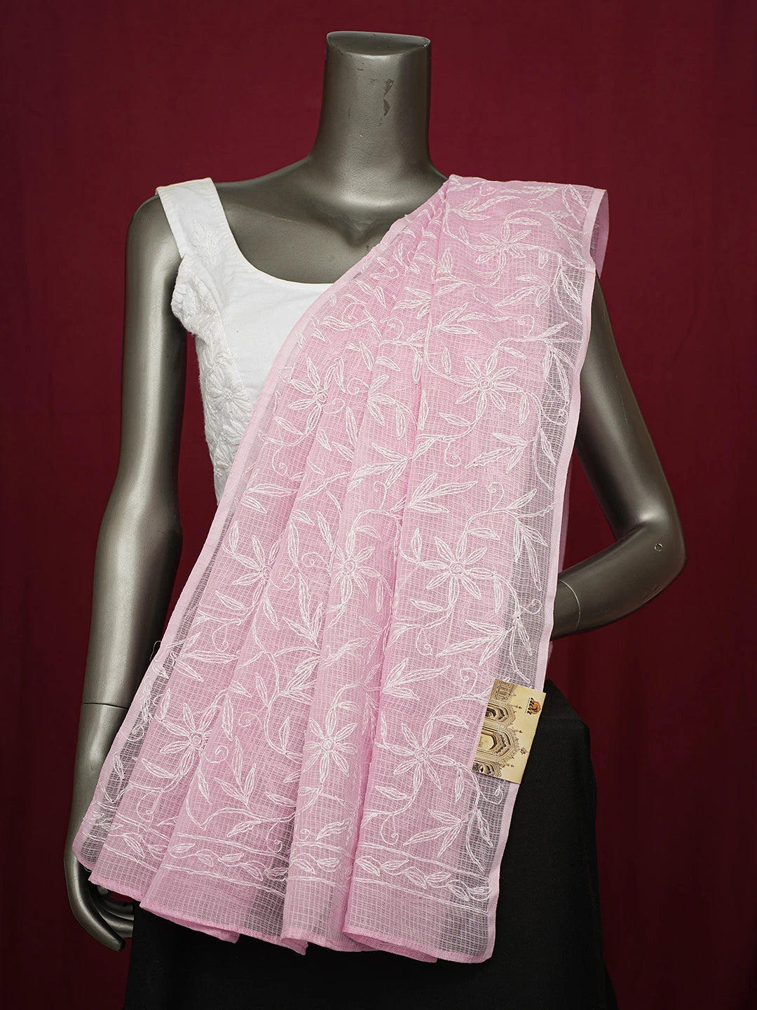 Ada Hand Embroidered Pink Kota Lucknowi Chikankari Dupatta 01A721758