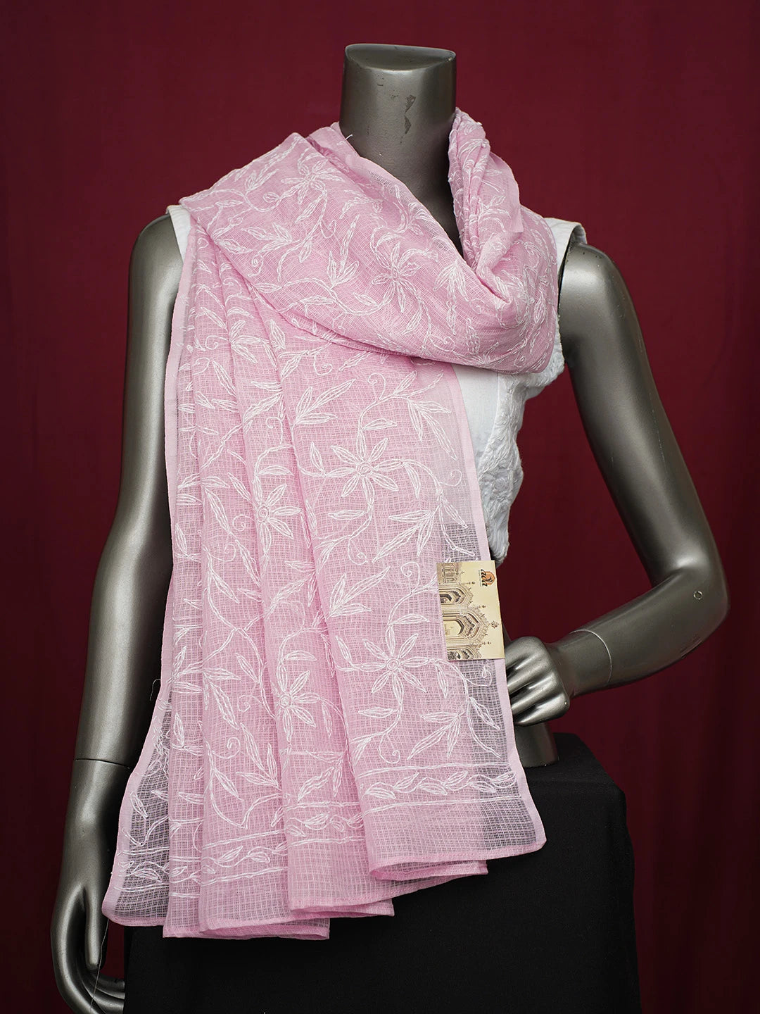 Ada Hand Embroidered Pink Kota Lucknowi Chikankari Dupatta 01A721758