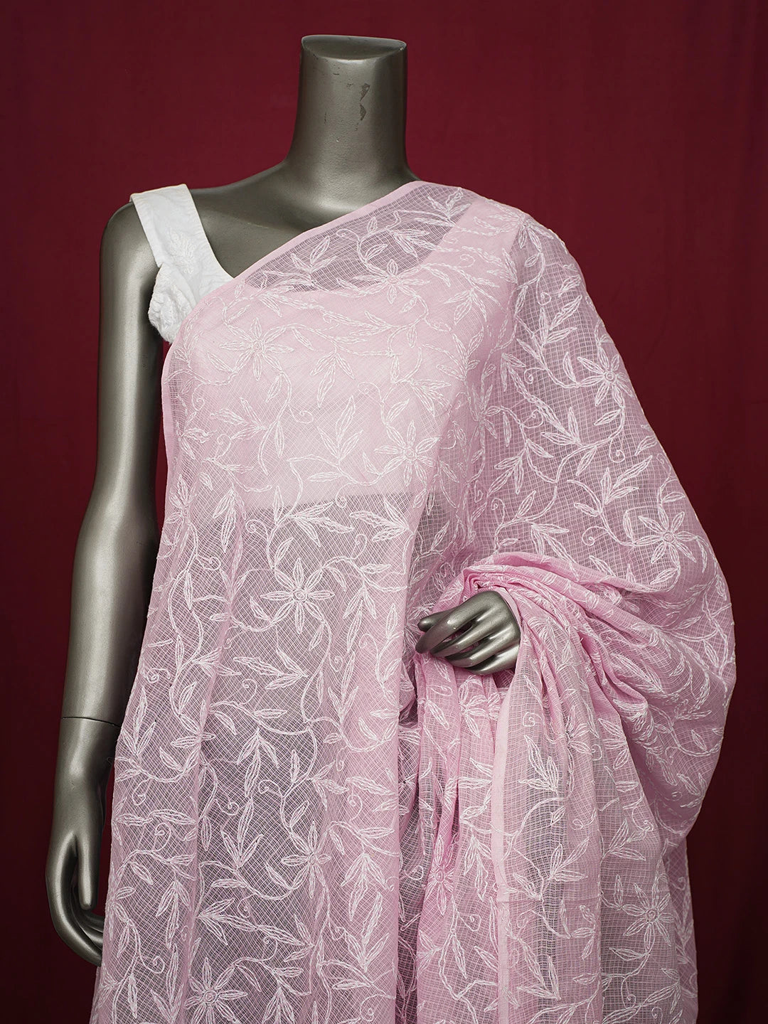 Ada Hand Embroidered Pink Kota Lucknowi Chikankari Dupatta 01A721758